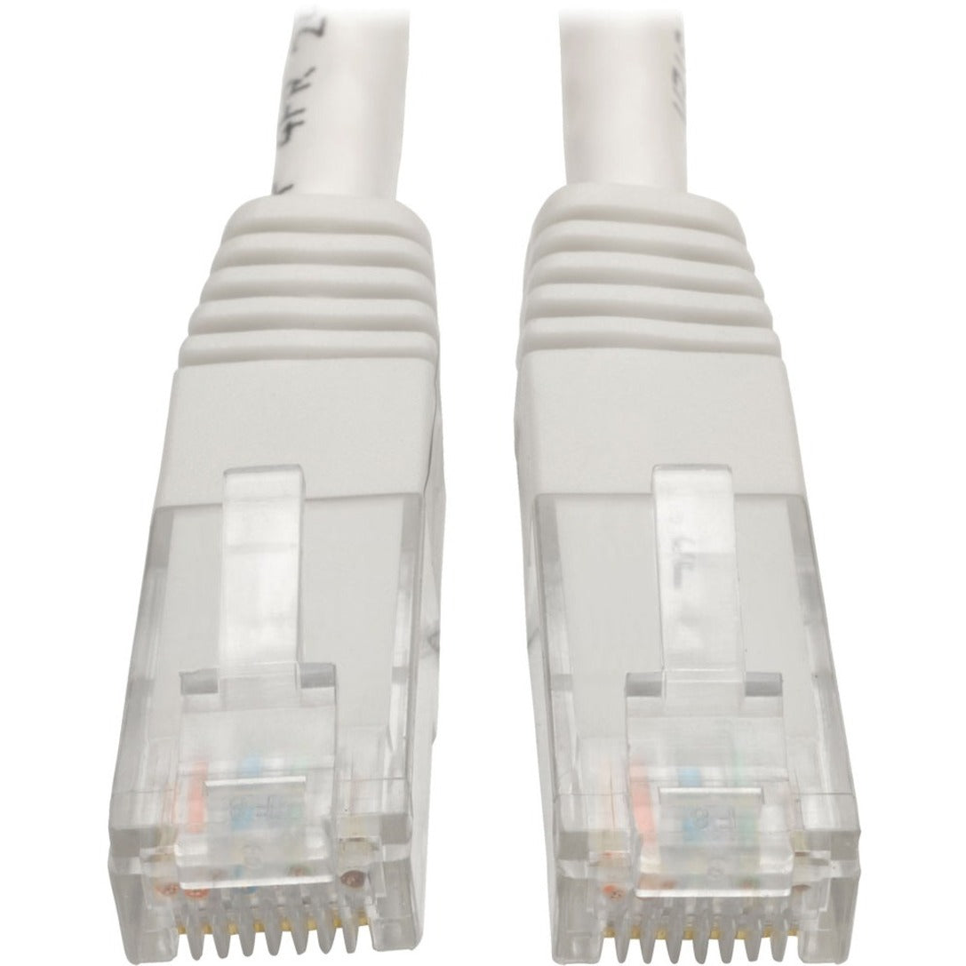 Close-up view of white Cat6 cable RJ-45 connectors showing gold-plated pins and strain relief design-alternate-image1