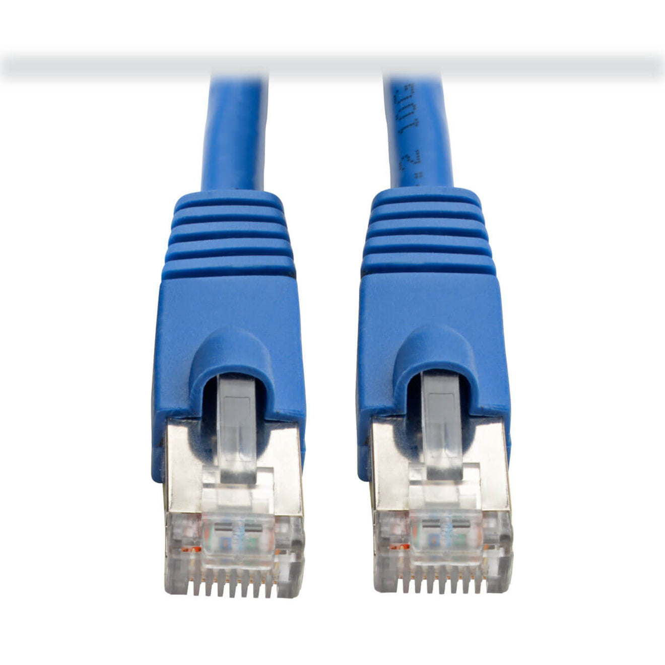 Detailed view of Cat6a shielded RJ45 connector ends showing transparent housing and internal wiring-alternate-image2