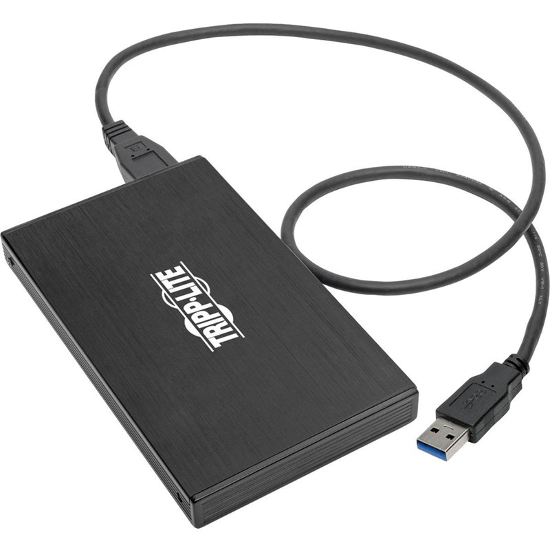 Tripp Lite USB 3.1 external drive enclosure with USB cable showing sleek black aluminum design