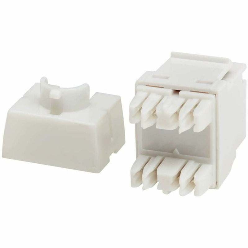 Detailed view of Cat6a keystone jack showing construction quality and durability features