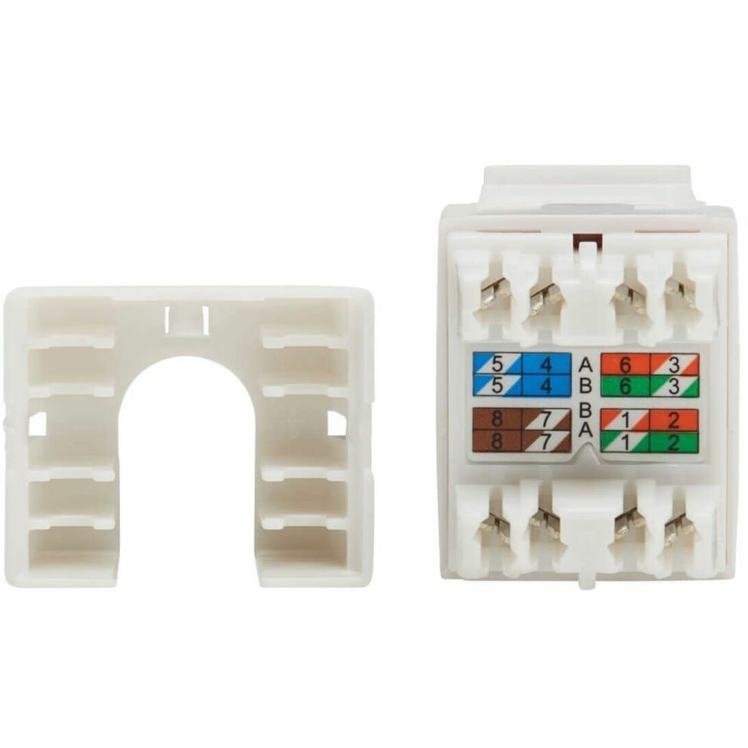 Rear view of Cat6a keystone jack showing color-coded wiring diagram and punch-down terminals-alternate-image4