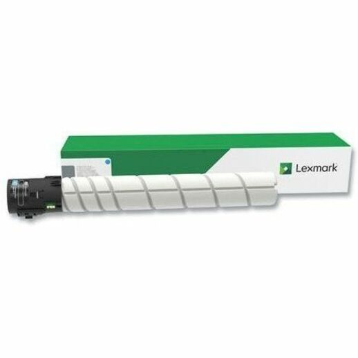 Lexmark 76C00C0 original cyan toner cartridge in white housing with black end-cap and green packaging-alternate-image1