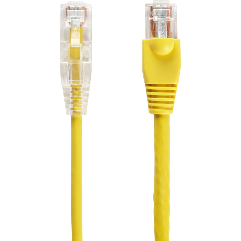 Comparison of clear and yellow snagless boots on Cat6a network cable connectors