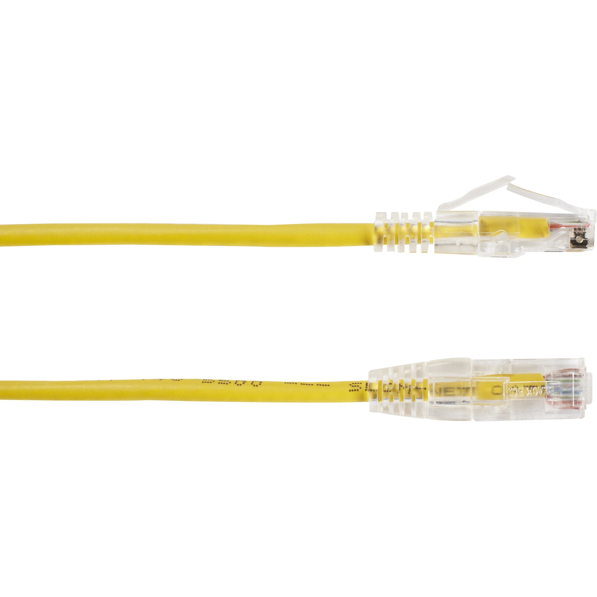 Side view of yellow Cat6a network cable showing both RJ-45 connector ends with strain relief-alternate-image2