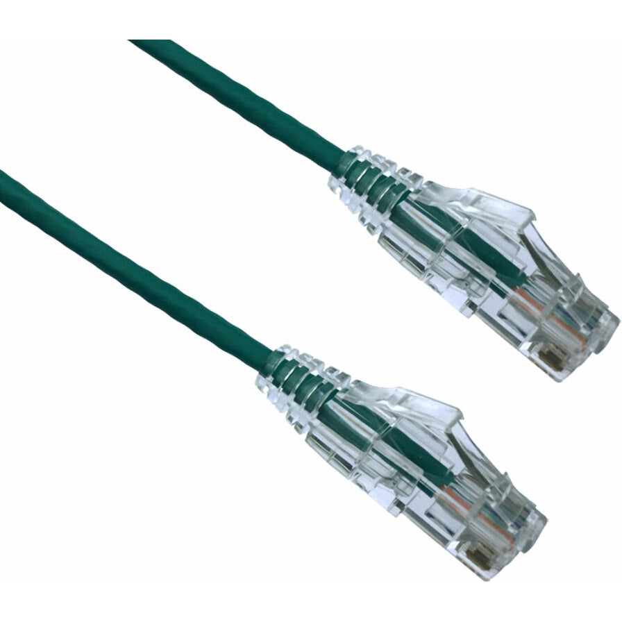 Axiom CAT6A BENDnFLEX green network cable with clear snagless connectors showing ultra-thin design and flexible construction-alternate-image1