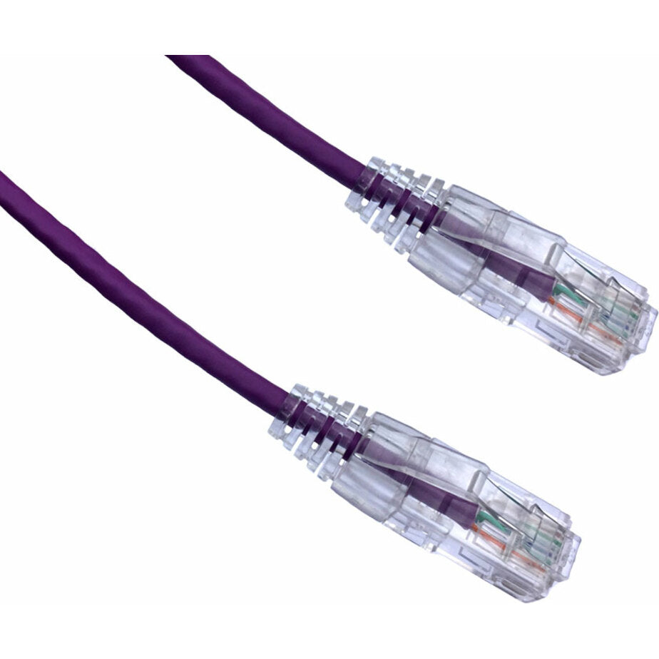 Close-up of Axiom CAT6A BENDnFLEX purple network cable with transparent snagless RJ-45 connectors-alternate-image1