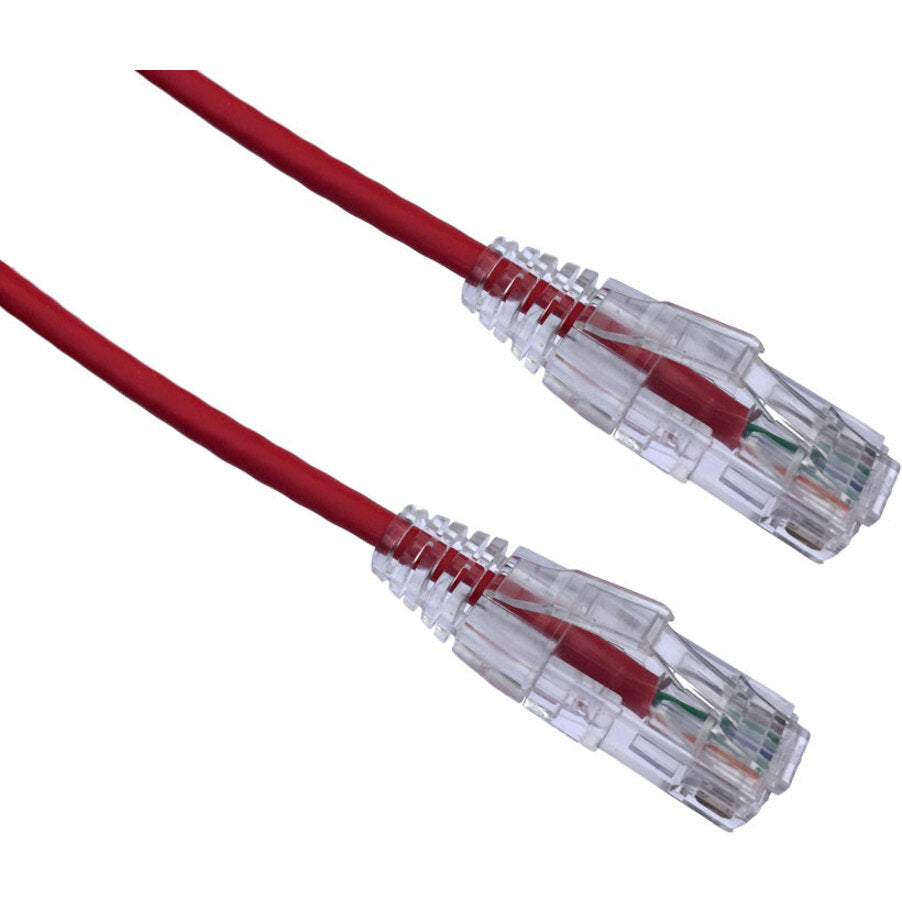 Red CAT6A ethernet cable with transparent snagless RJ-45 connectors showing gold contacts-alternate-image1