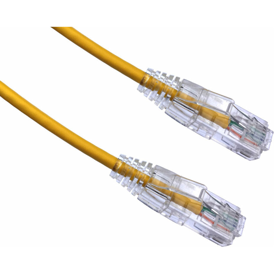 Yellow Axiom CAT6A BENDnFLEX cable with clear snagless RJ-45 connectors showing both termination ends-alternate-image1