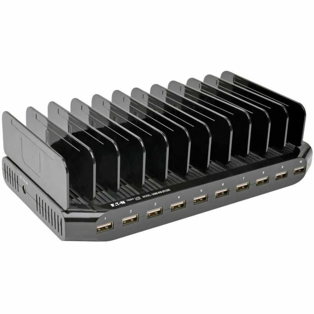 Top view of 10-port USB charging station with device organization slots-alternate-image1