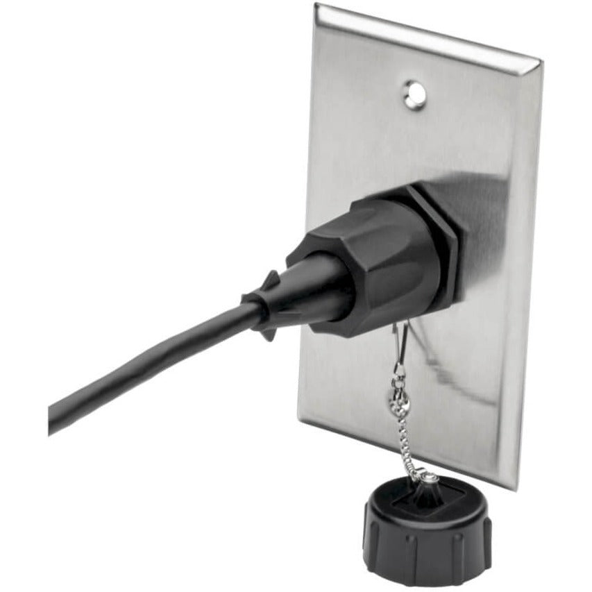 USB cable mounted on metal wall plate with tethered protective cap-alternate-image2