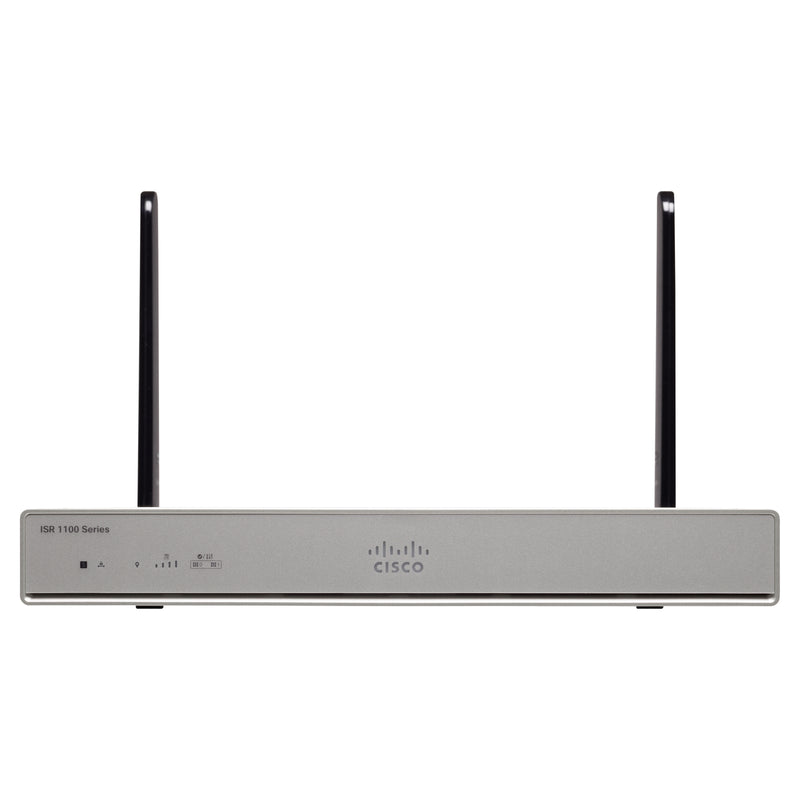 Top view of Cisco C1111-8P router highlighting chassis design and antenna placement