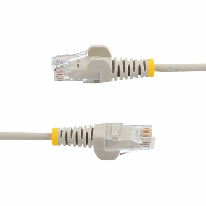 Profile view of slim Cat6 cable connectors showing compact design