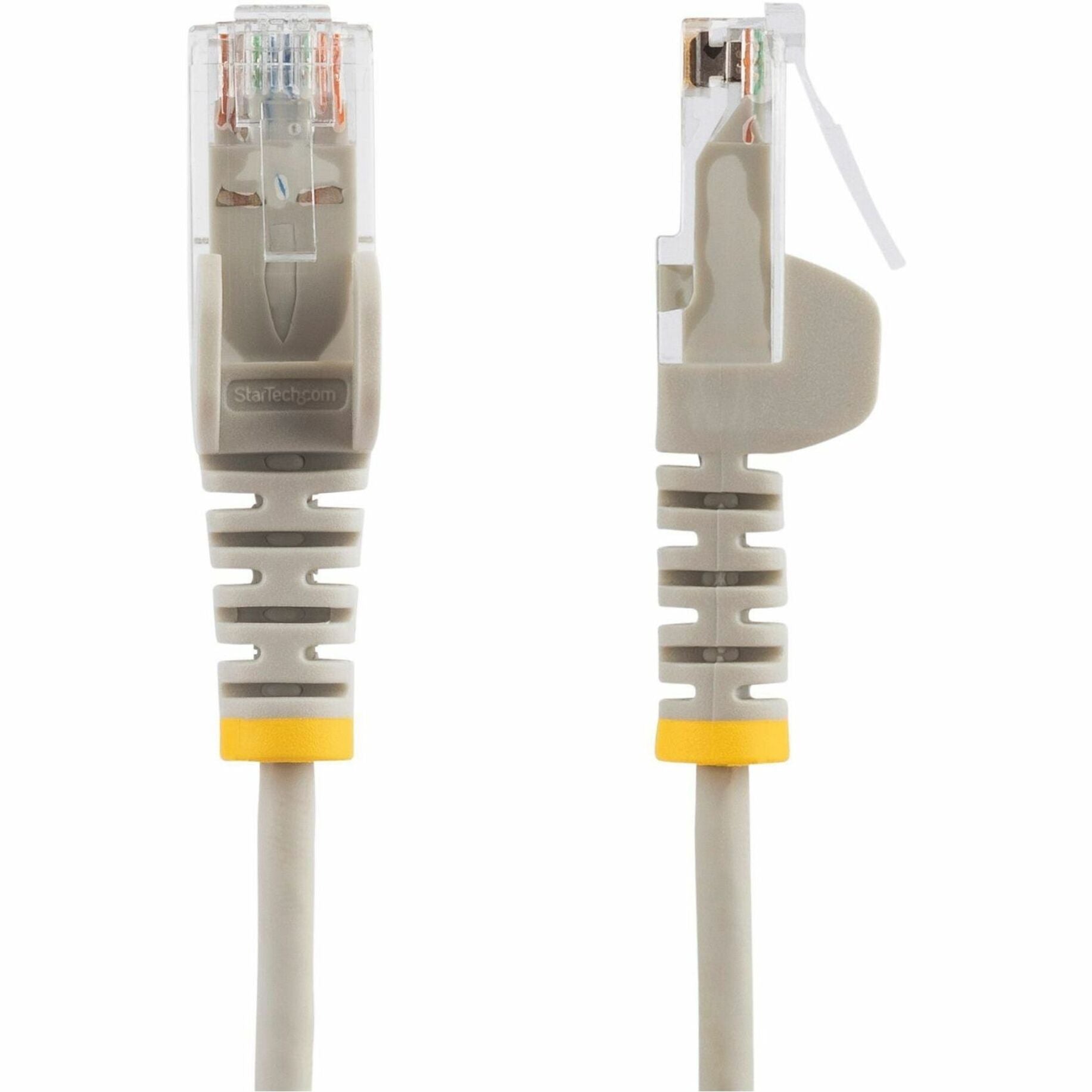 Side view of Cat6 cable connectors showing strain relief boot and StarTech.com branding-alternate-image2