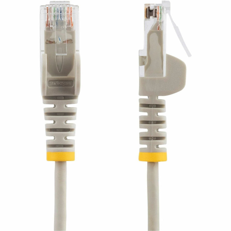 Side view of Cat6 cable connectors showing strain relief boot and StarTech.com branding