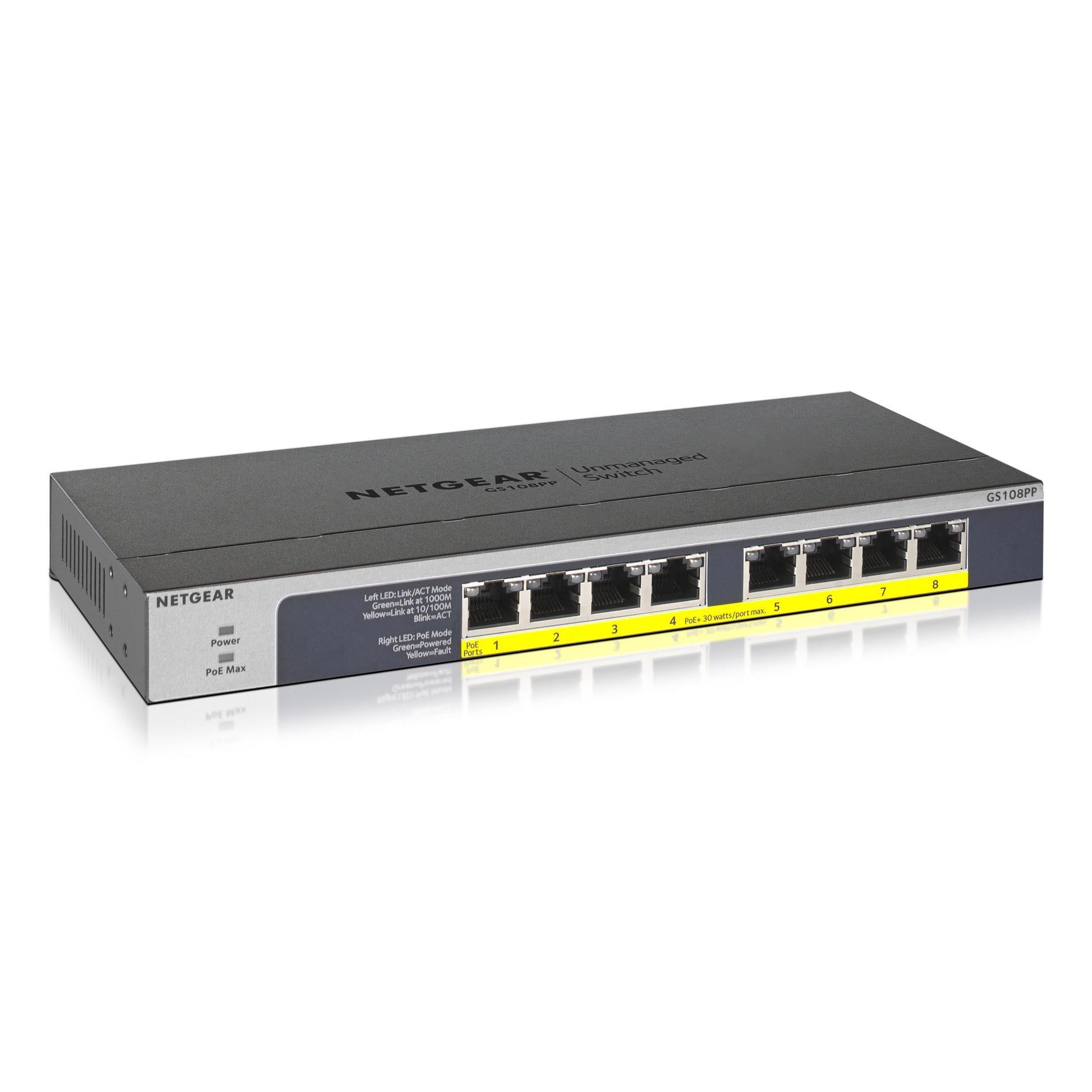 Netgear 8-Port PoE/PoE+ Gigabit Ethernet Unmanaged Switch (GS108PP-100NAS)