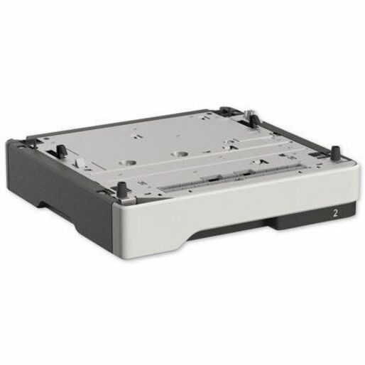 Lexmark 250-Sheet Tray shown in gray and white colors with secure locking mechanisms