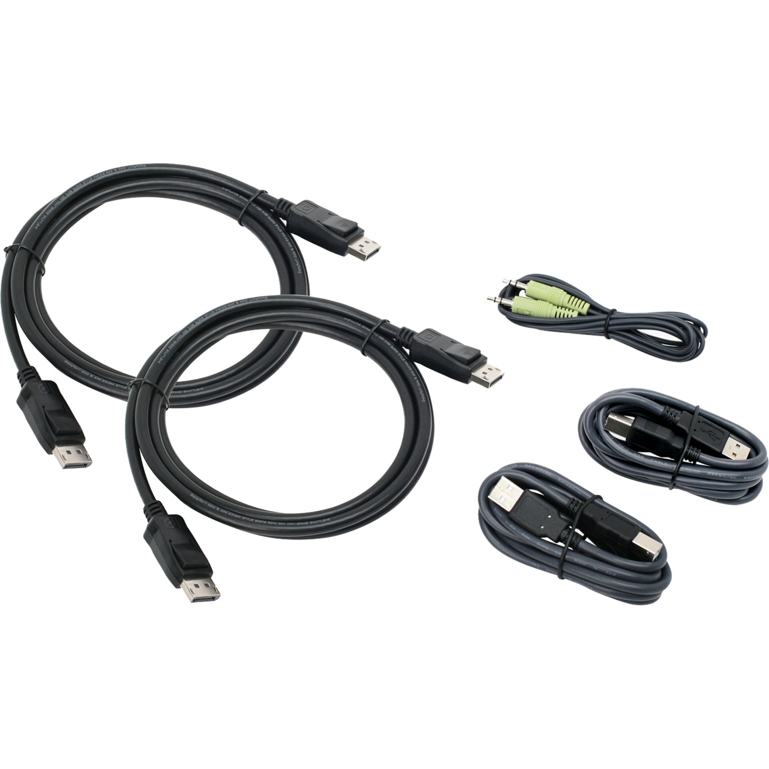 Angled view of IOGEAR Dual View DisplayPort KVM Cable Set displaying cable arrangement and connector types-alternate-image2