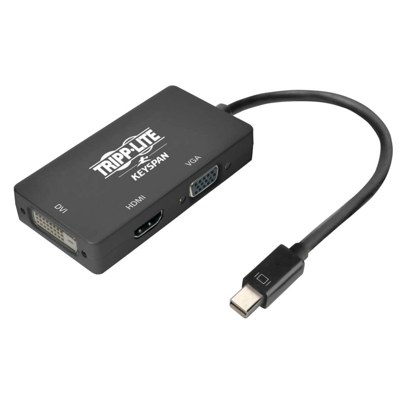 Tripp Lite Keyspan Mini DisplayPort to HDMI/DVI/VGA adapter showing multiple video output ports and Mini DisplayPort connector-alternate-image1