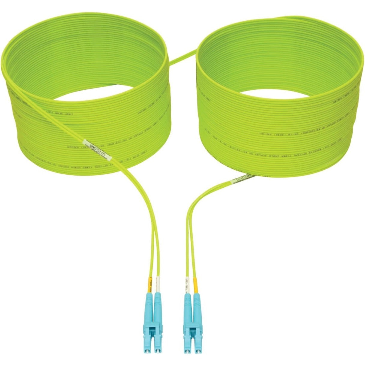 Full-length view of lime green OM5 fiber optic cable showing cable coils and connectors-alternate-image2