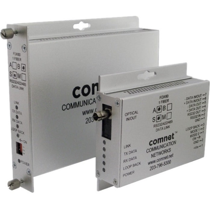 ComNet FDX60M1BM data transceiver shown in two form factors - ComFit rack mount and standalone versions with LED indicators and fiber optic ports-alternate-image1