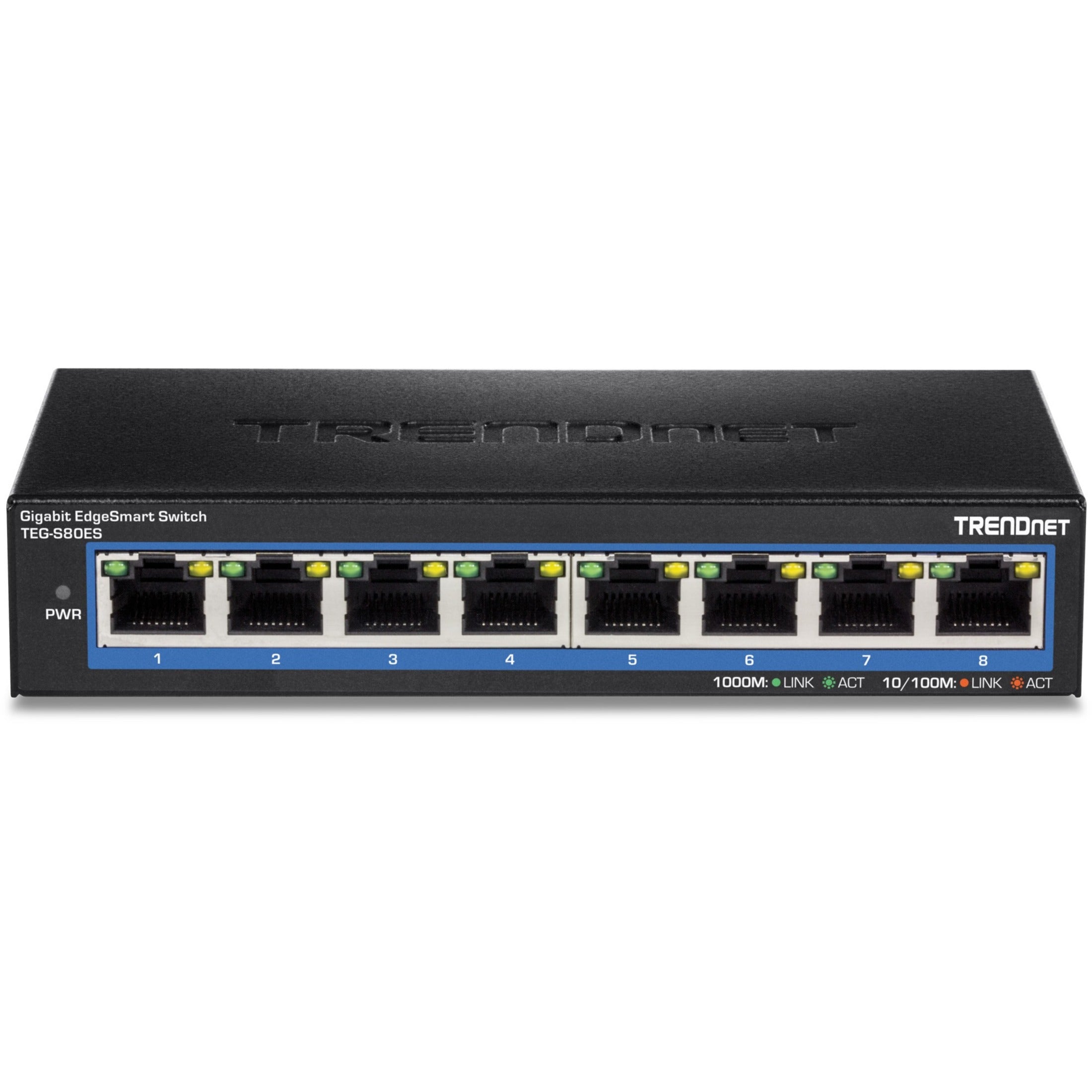 TRENDnet 8-Poorts Gigabit EdgeSmart Switch 8 x Gigabit Poorten 16Gbps Switch Capaciteit Ethernet Netwerk Desktop Switch Beheerde Gigabit Switch Metaal Ventilatorloos Levenslange Bescherming Zwart TEG-S80ES