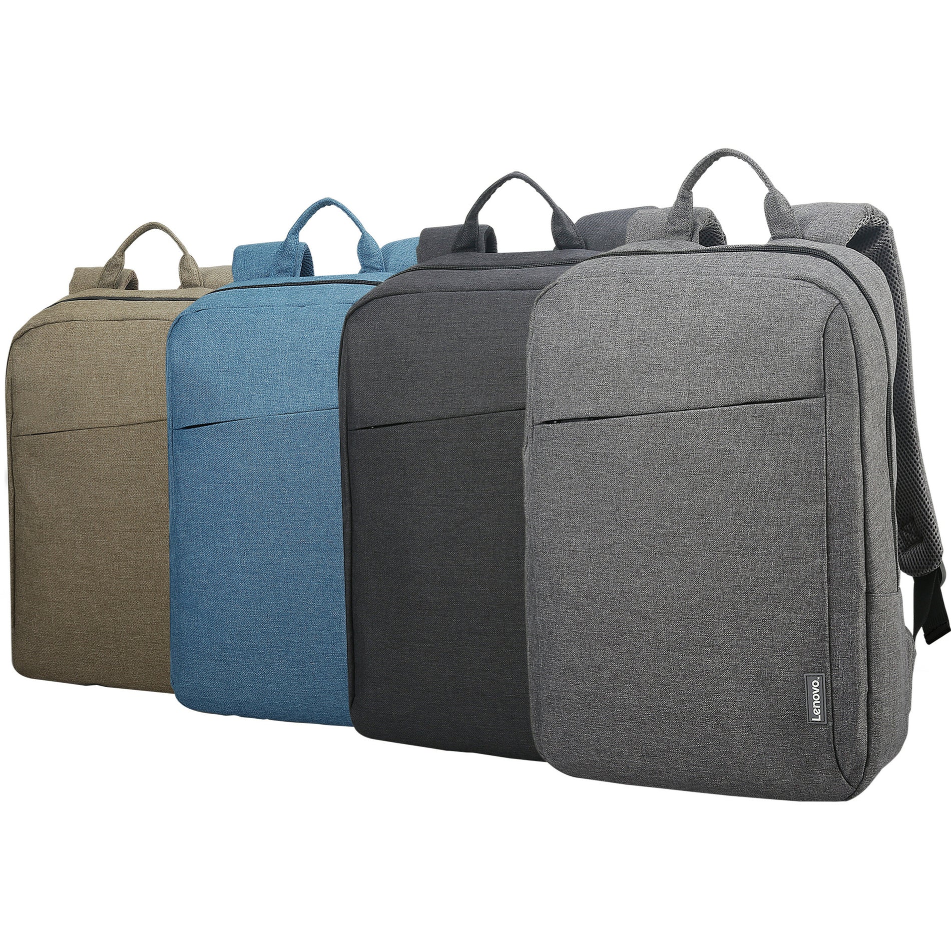 Collection of Lenovo B210 backpacks showing available color options including green, blue, black, and grey-alternate-image6