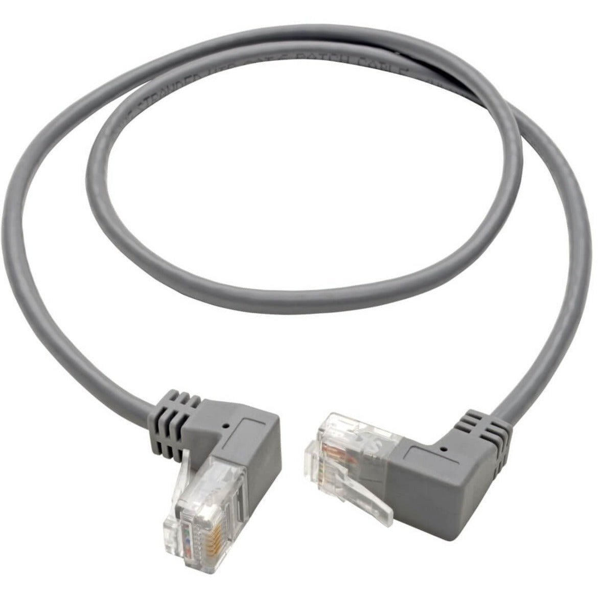 Full length view of gray Cat6 patch cable with right-angle connectors on both ends-alternate-image2