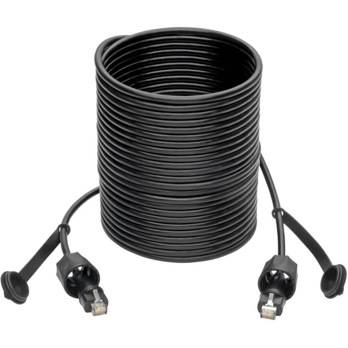 Full length view of coiled industrial Cat6 cable with protected ends-alternate-image3