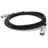 Front view of AddOn QSFP28 100G passive copper direct attach cable with black jacket and metal connectors-alternate-image1