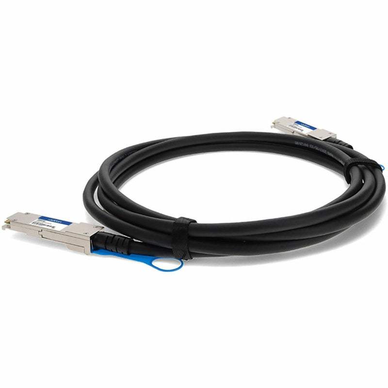 Side view of AddOn QSFP28 cable highlighting cable management features