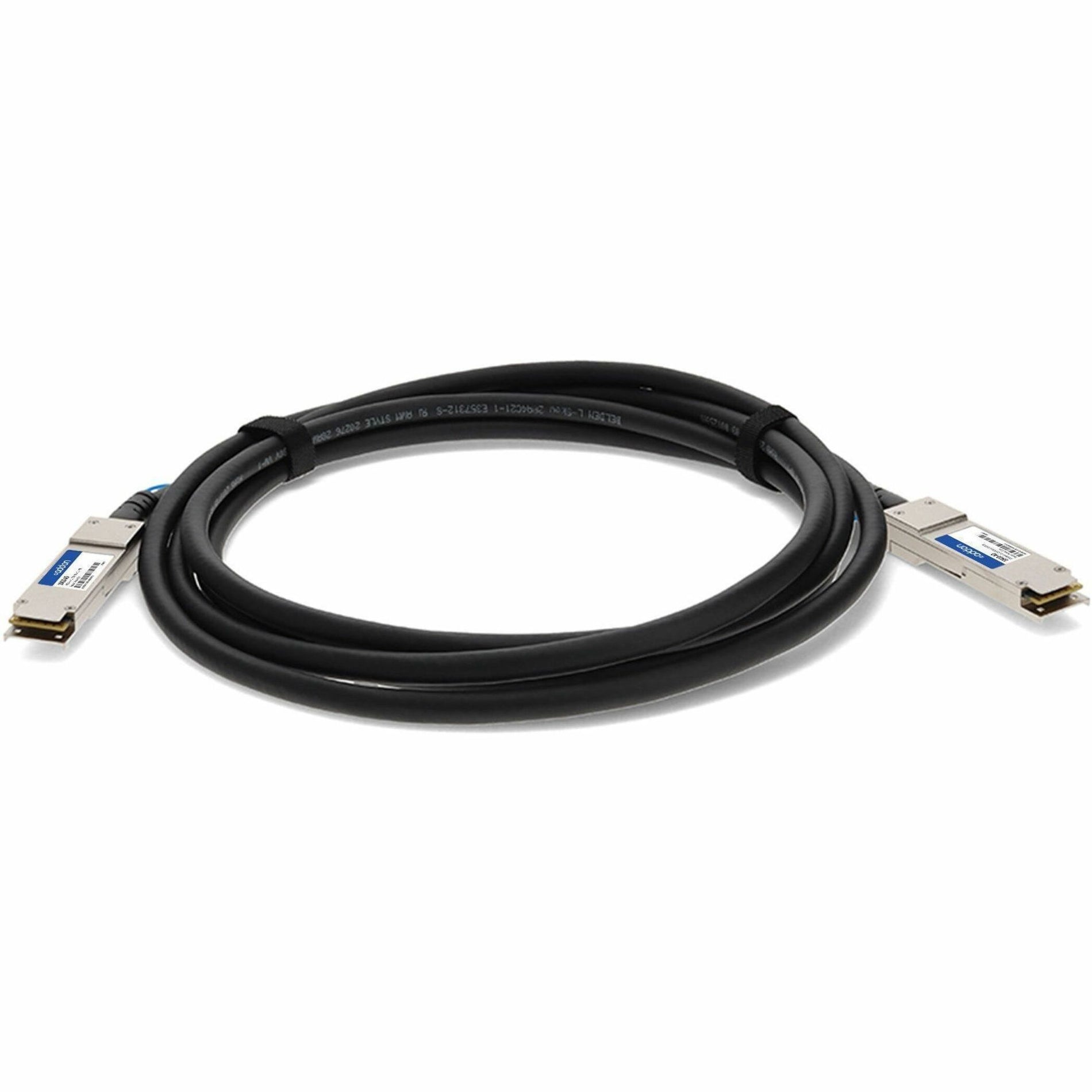 Full-length view of AddOn QSFP28 cable emphasizing quality construction-alternate-image8