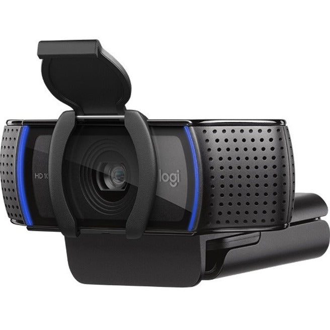 Side view of Logitech C920S webcam showing mounting clip and privacy shutter