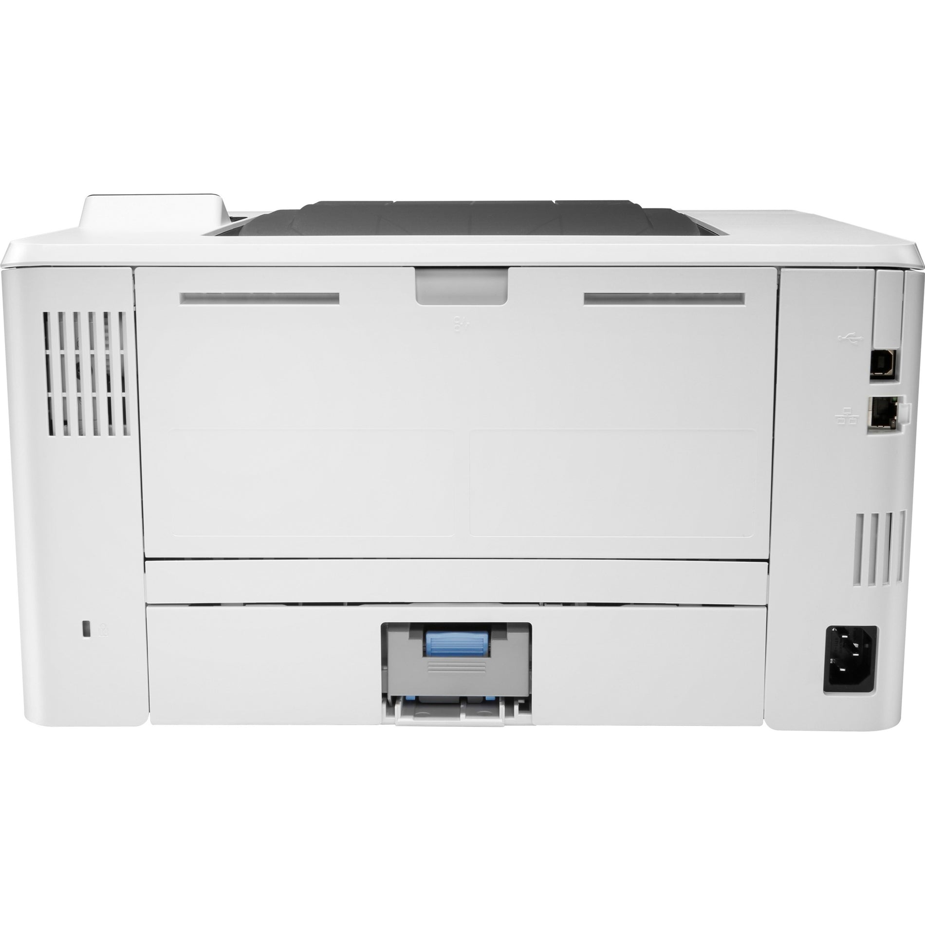 Front view of HP LaserJet Pro M404dn printer displaying dual paper tray system and output slot-alternate-image2