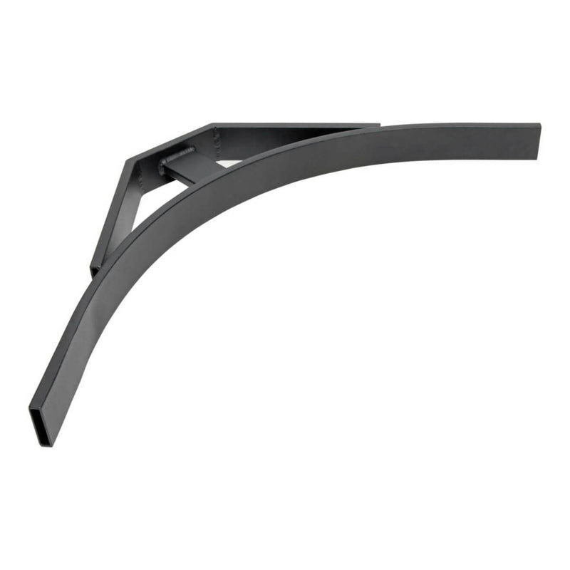 Side view of black SmartRack cable runway corner bracket showing curved support design