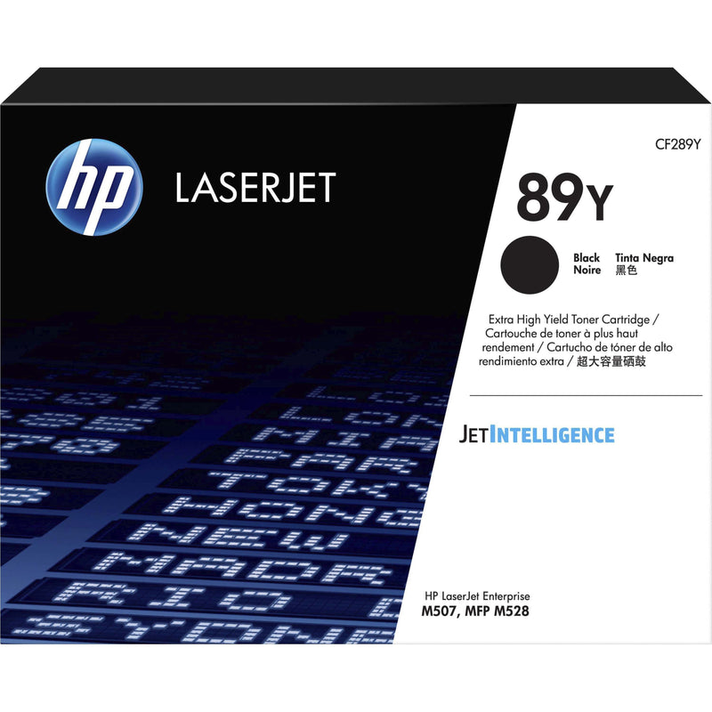 HP 89Y LaserJet black toner cartridge retail packaging with JetIntelligence branding