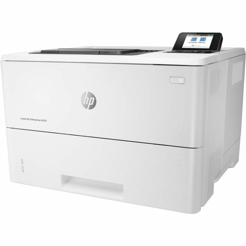 Side view of HP LaserJet Enterprise M507 emphasizing compact design