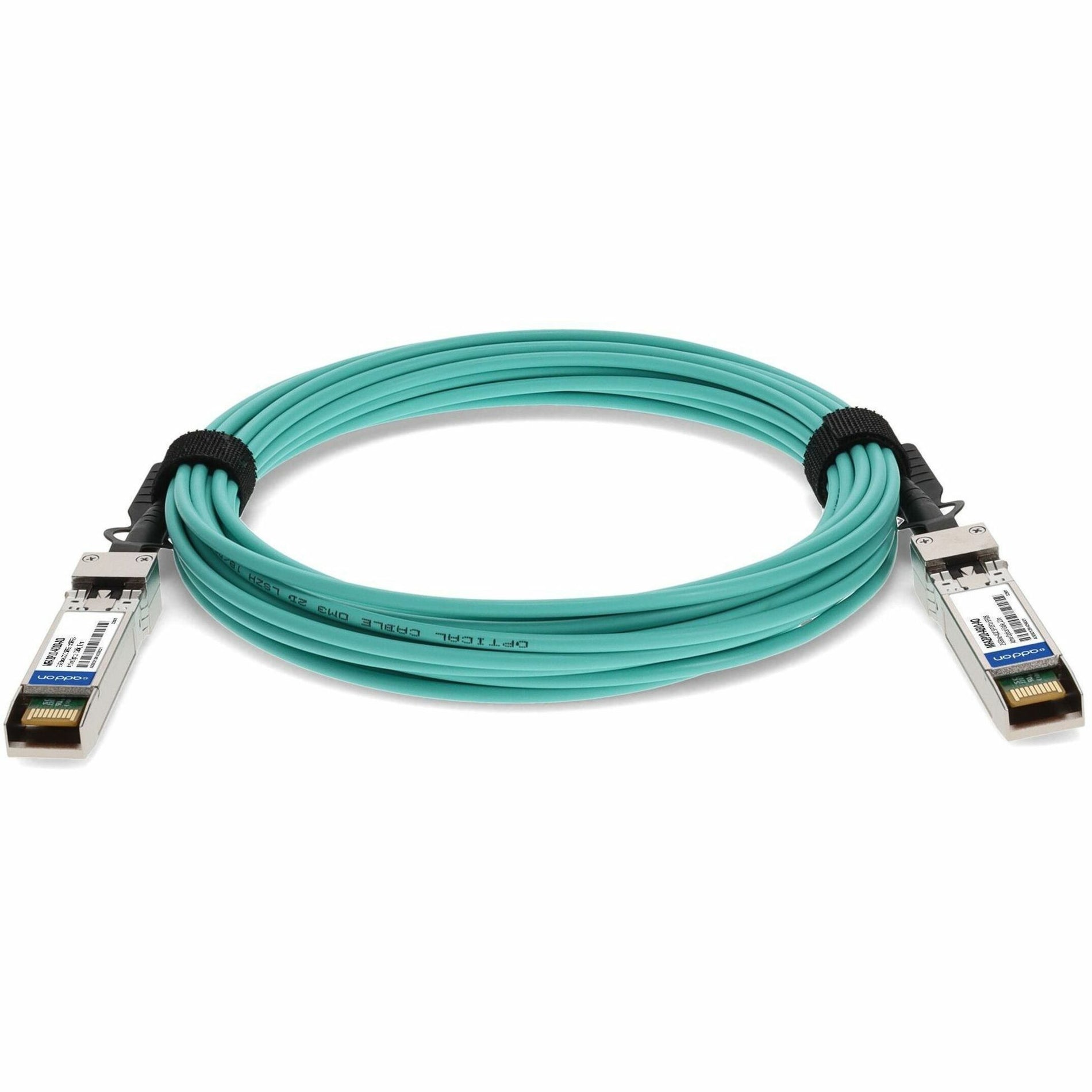 Full product shot of AddOn SFP28 active optical cable emphasizing MSA compliance-alternate-image7