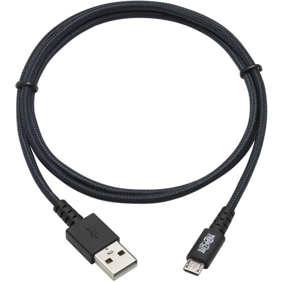 Full length view of gray nylon braided USB cable with connectors-alternate-image5