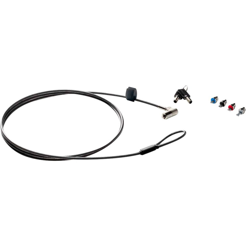 HP Cable Lock showing 6-foot galvanized steel cable with interchangeable security heads and keys