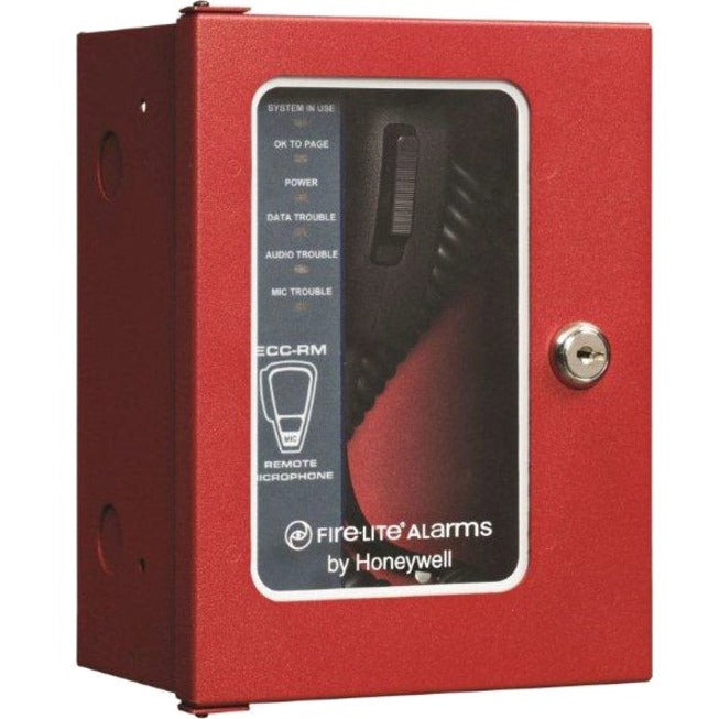 Fire-Lite ECC-RM red wall-mounted remote microphone unit with status display panel and keyed access-alternate-image1