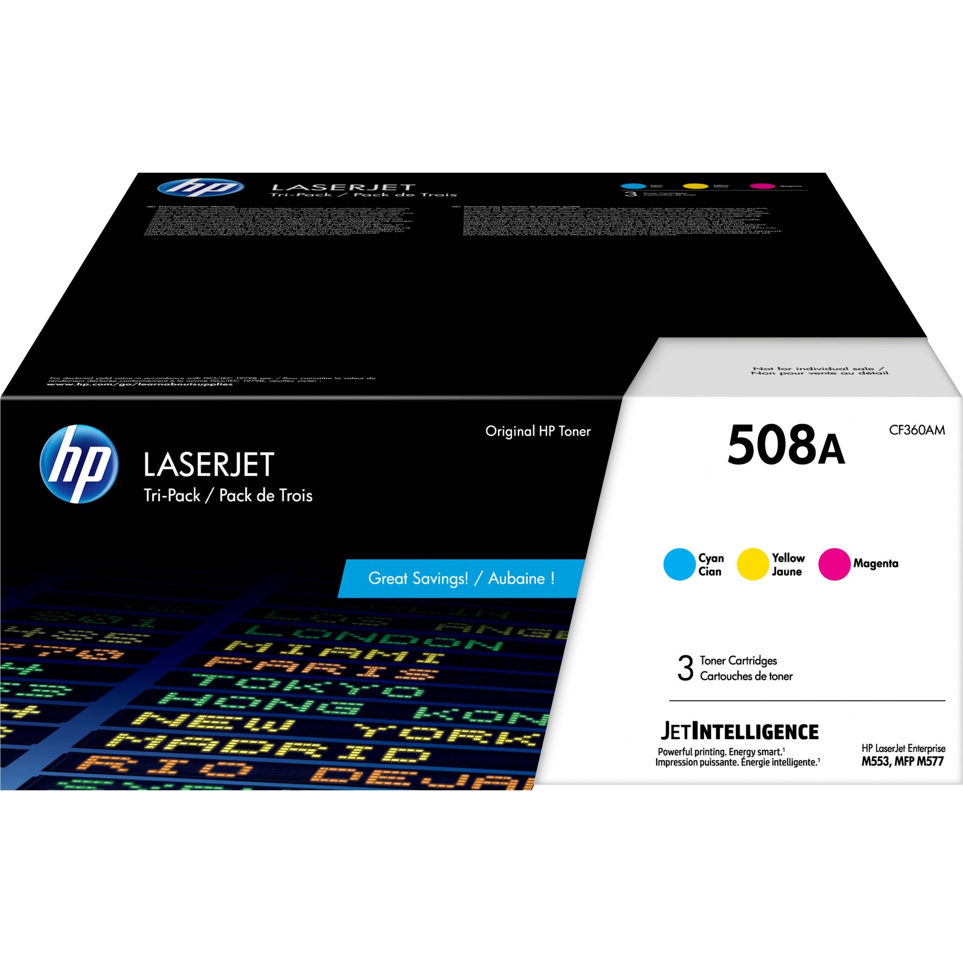 HP 508A خرطوشة حبر ليزر أصلية - سماوي، أرجواني، أصفر - 3 / عبوة (CF360AM)