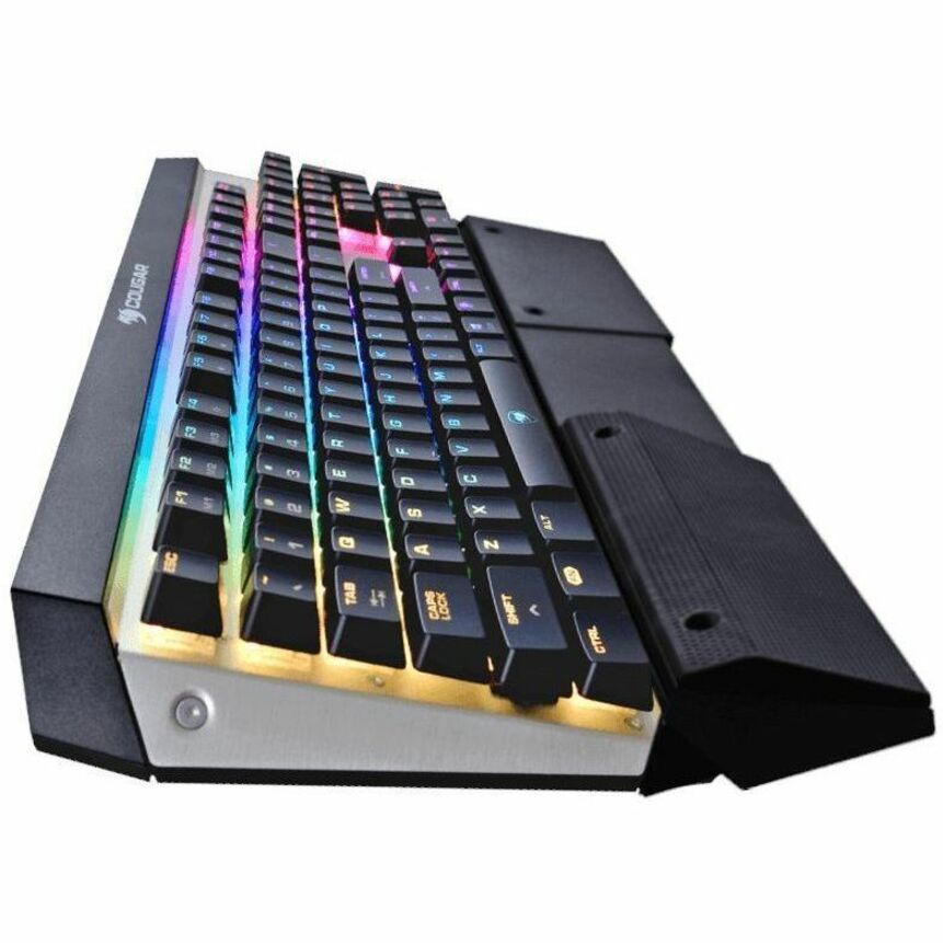 Side profile of COUGAR Attack X3 RGB keyboard showing elevated ergonomic design-alternate-image3