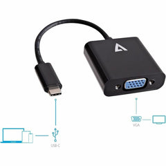 Adaptateur vidéo USB V7 V7UCVGA-BLK-1E Noir USB USB-C mâle vers VGA femelle Plug and Play