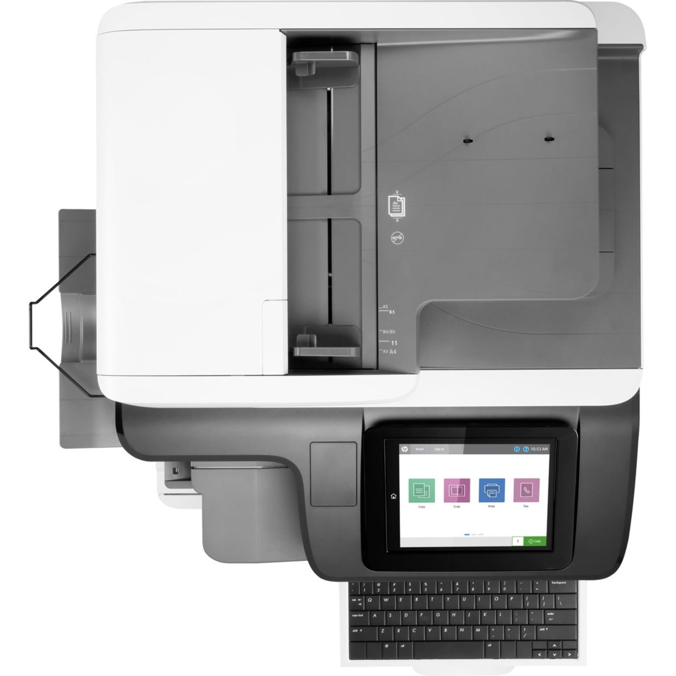 Top-down view of HP LaserJet Enterprise M776zs displaying control panel and document feeder-alternate-image4