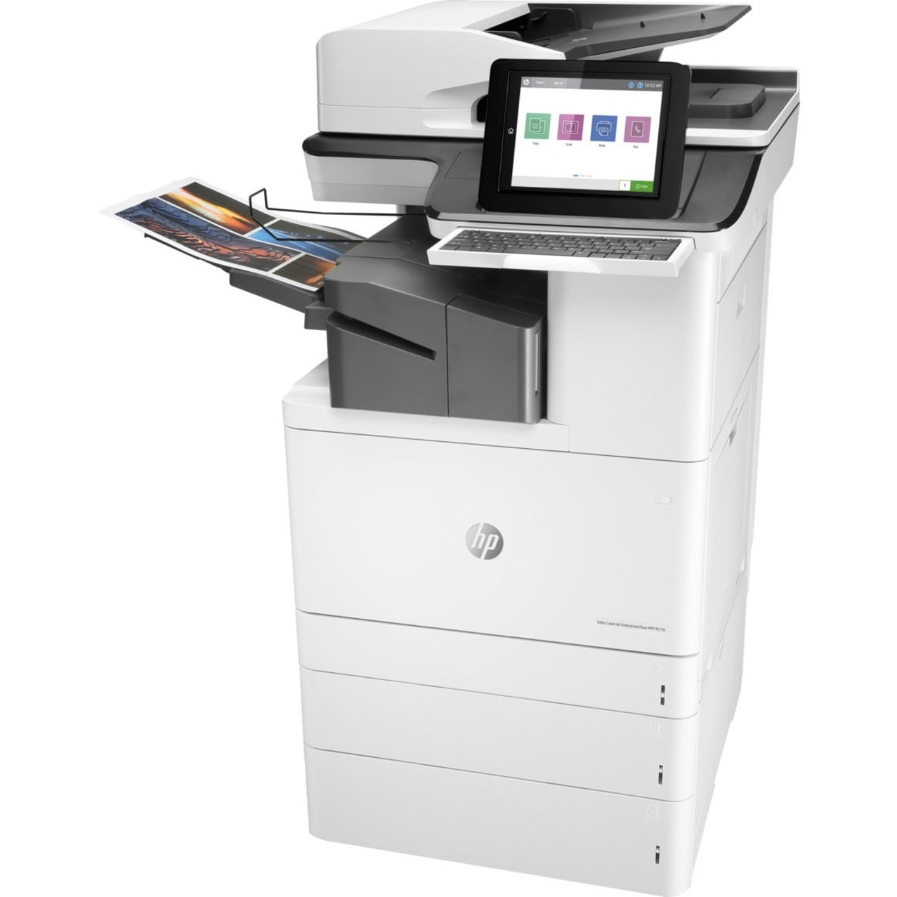 Angled view of HP LaserJet Enterprise M776zs showing automatic document feeder and output tray-alternate-image3