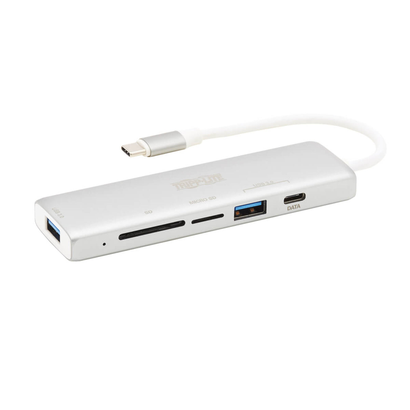 Angled view of Tripp Lite USB-C multiport adapter showing full port array-alternate-image3