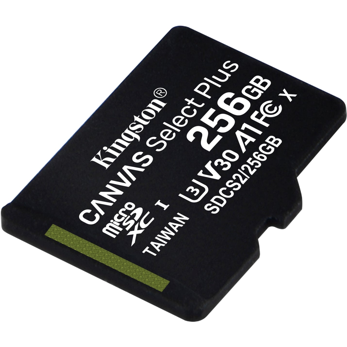 Angled view of Kingston Canvas Select Plus 256GB microSDXC card showing dimensional design-alternate-image2