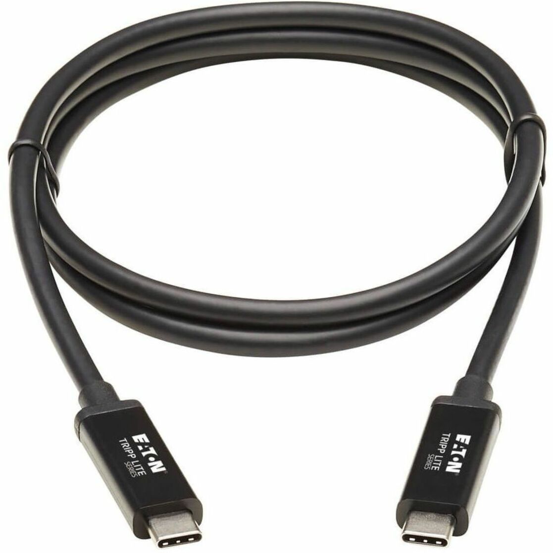 Full-length view of black Thunderbolt 3 cable showing cable flexibility and both connectors-alternate-image3