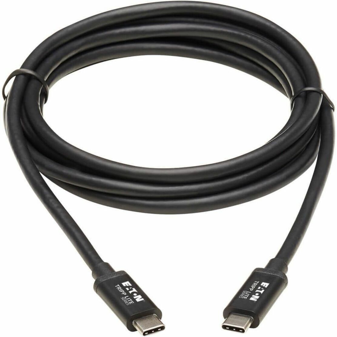 Full-length view of coiled black Thunderbolt 3 cable showing both connectors-alternate-image3