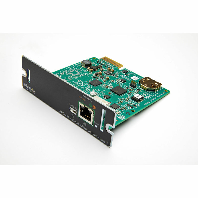 APC AP9640 UPS Network Management Card 3 showing USB and Ethernet ports with green PCB board